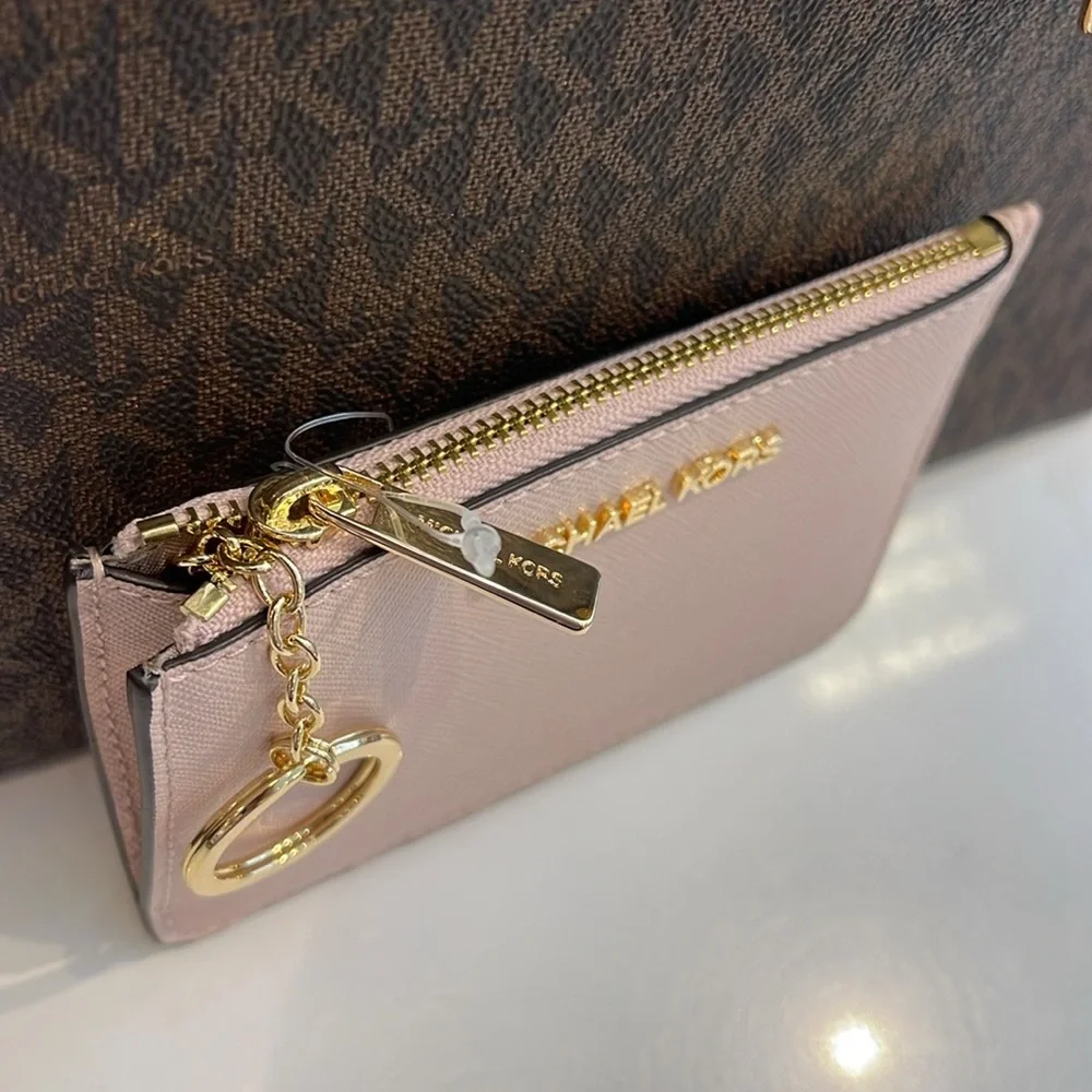 MICHAEL KORS Jet Set Travel Small Saffiano Leather Top Zip Coin Pouch Wth ID NWT